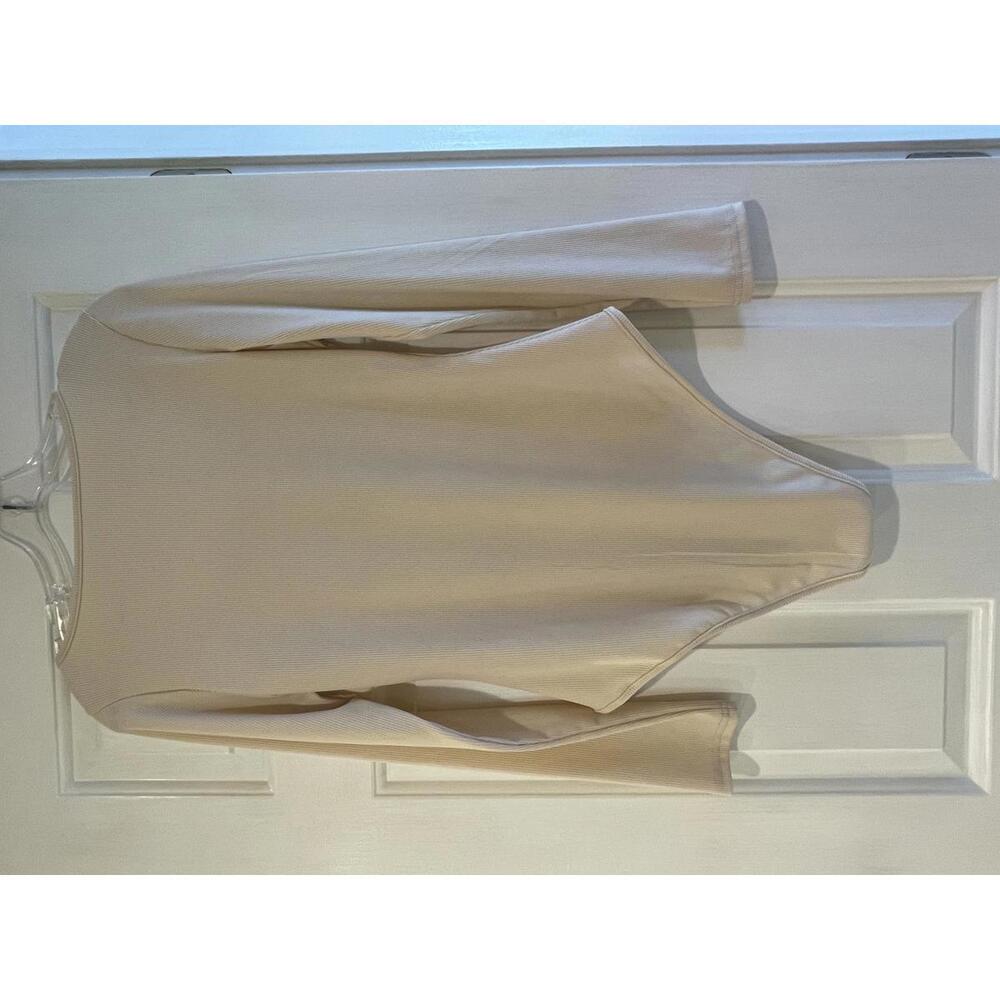 Beige Long Sleeve Women's Bodysuit Square‎ Neck Minimalist Sexy Size L - Picture 2 of 5